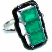Very Unique Emerald black enamel .925 Sterling Silver handmade Ring size  7