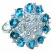 Exquisite London Blue Topaz .925 Sterling Silver .925 Sterling Silver Ring size  8 1/4