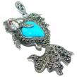 Large Blue Fish Genuine  Turquoise  .925 Sterling Silver handcrafted Pendant