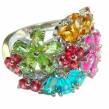 Tropical Beauty 10.5 carat multigems  .925 Sterling Silver Handcrafted  Ring size 7