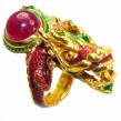 Dragon - symbolizes supernatural power- Enamel Ruby 18K Gold over   .925 Sterling Silver Huge handcrafted Ring s. 8