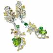 Incredible Beauty authentic Peridot  2 tones   .925 Sterling Silver handcrafted  earrings