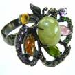 Green Brazilian  Tourmaline black rhodium over .925   Sterling Silver Perfectly handcrafted Ring s.  7 1/2