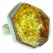 Modern Concept Natural Faceted Baltic Amber .925 Sterling Silver  ring s. 8 adjustable
