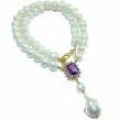 Spectacular 16 inches Long genuine  Pearl  Amethyst Gold over .925 Sterling Silver handcrafted Necklace