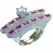 Extravaganza Large  White Topaz Ruby .925 Sterling Silver brilliantly handcrafted stack up ring s. 7 1/2