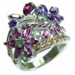 Purple Flowers Amethyst  .925 Sterling Silver Handcrafted  Ring size  8