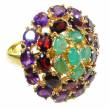 Fancy Authentic Emerald Amethyst 14K Gold over .925  Sterling Silver handmade  Huge  Ring size 8