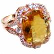 Authentic Citrine 14K Rose Gold over  .925 Sterling Silver handmade Cocktail Ring s. 9