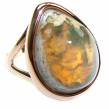Smoky Mountains Natural  Mexican Fire Opal 14K Gold over .925 Sterling Silver handmade ring size 8