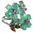 Green Power authentic Emerald Tourmaline .925 Sterling Silver Large handcrafted Ring size 7