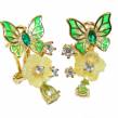 Green Butterflies Genuine Enamel Gold over  .925 Sterling Silver handcrafted Earrings