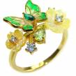 Green Butterfly Genuine Enamel Gold over  .925 Sterling Silver handmade Ring size  7 1/4