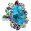 12.8 carat shape Swiss Blue Topaz  .925 Sterling Silver handmade Ring size 7