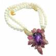 Exquisite  genuine  Amethyst Ruby Pearl 14K Gold over .925 Sterling Silver handcrafted HUGE Necklace
