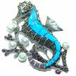 Large Seahorse Excellent inlay Turquoise  .925 Sterling Silver handcrafted Pendant Brooch