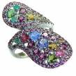 Posh  11.5 carat multigems  .925 Sterling Silver Handcrafted  Ring size 8