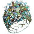 Garden of time Huge Spectacular authentic Multi-Gems .925 Sterling Silver handmade bangle Bracelet