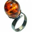 Authentic Baltic Amber black rhodium over .925 Sterling Silver handcrafted  ring; s. 8 3/4