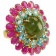 Brazilian Green  Tourmaline  14K Gold over .925   Sterling Silver Perfectly handcrafted Ring s.  5