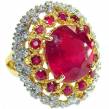 Incredible Quality Authentic Ruby 18K Gold over .925 Sterling Silver handcrafted Ring size  8 1/2
