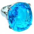 30.5 carat Fancy Swiss Blue Topaz  .925 Sterling Silver handmade Ring size 8