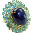 36.8 carat Swiss Blue Topaz  Sapphire 14K Gold over .925 Sterling Silver handmade Large Ring size 7