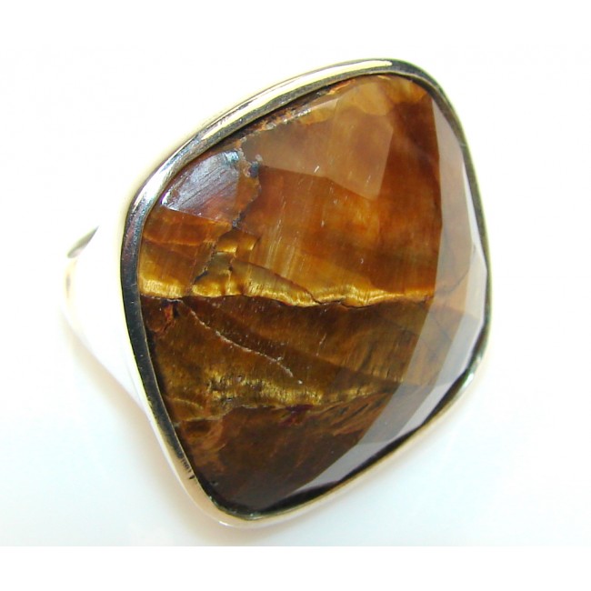Delicate Tigers Eye Sterling Silver Ring s. 8