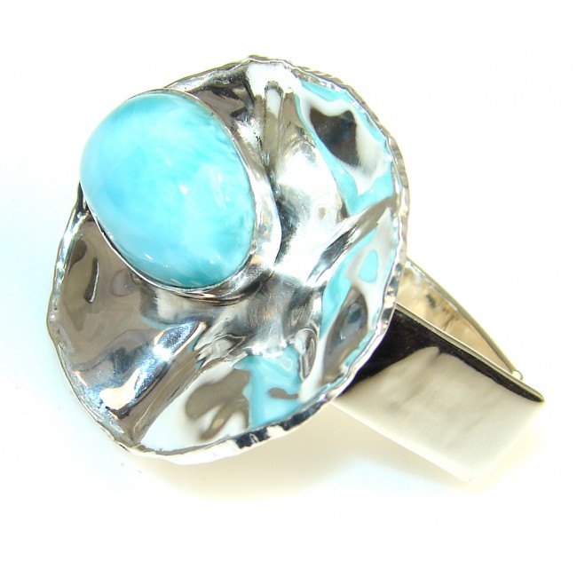 Spectacular Blue Larimar Sterling Silver Ring s. 6 & up