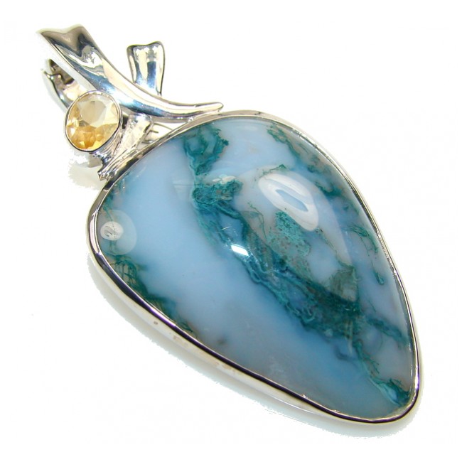 Awesome Design! Moss Agate Sterling Silver Pendant