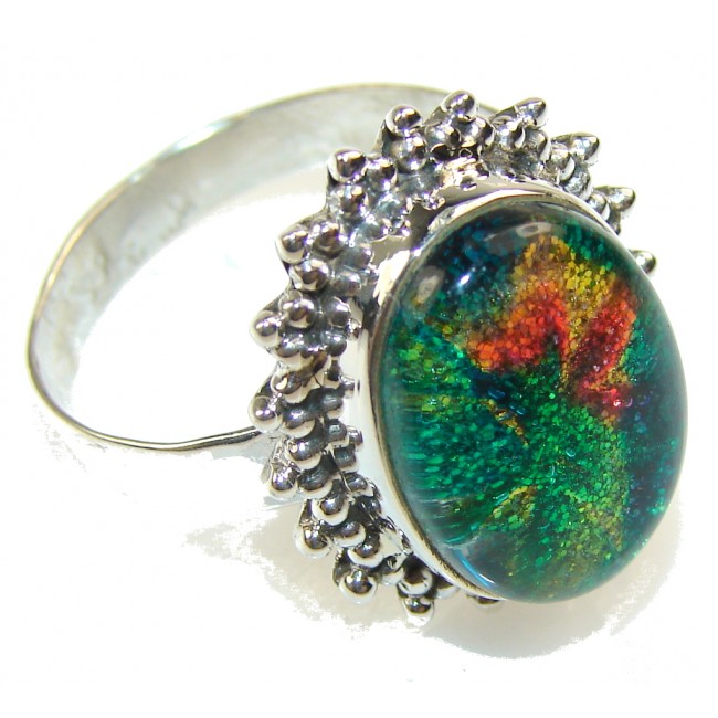 Natural Dichroic Glass Sterling Silver ring s. 11 3/4
