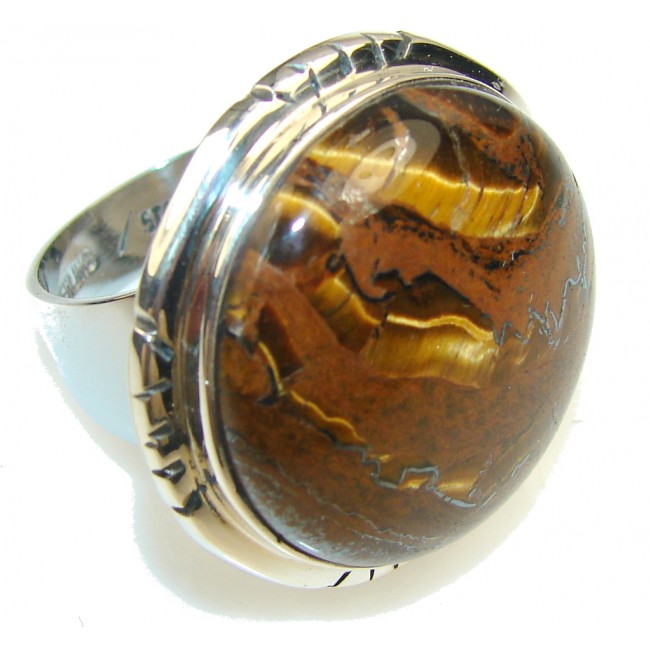 Halo Of Beauty!! Golden Tigers Eye Sterling Silver Ring s. 9 1/2