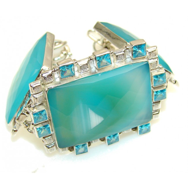Halo Of Beauty!! Blue Agate Sterling Silver Bracelet