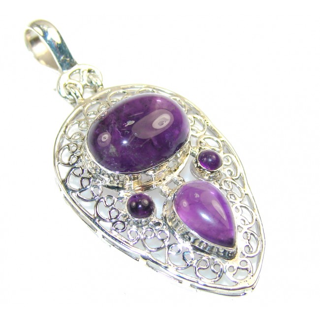 Real Natural Purple Amethyst Sterling Silver Pendant
