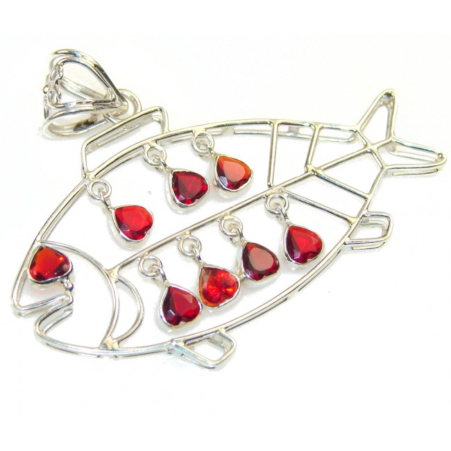 Red Fish Design Garnet Sterling Silver Pendant