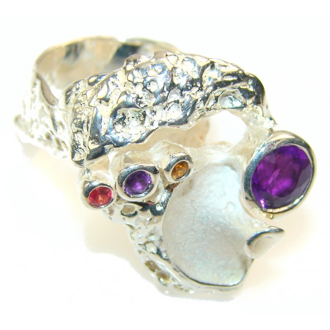 Big!! Delicate Italy Made Purple Amethyst Sterling Silver ring; 9