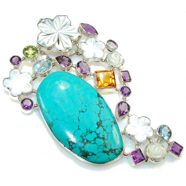 Huge!! New Design Of Turquoise Sterling Silver Pendant / Brooch