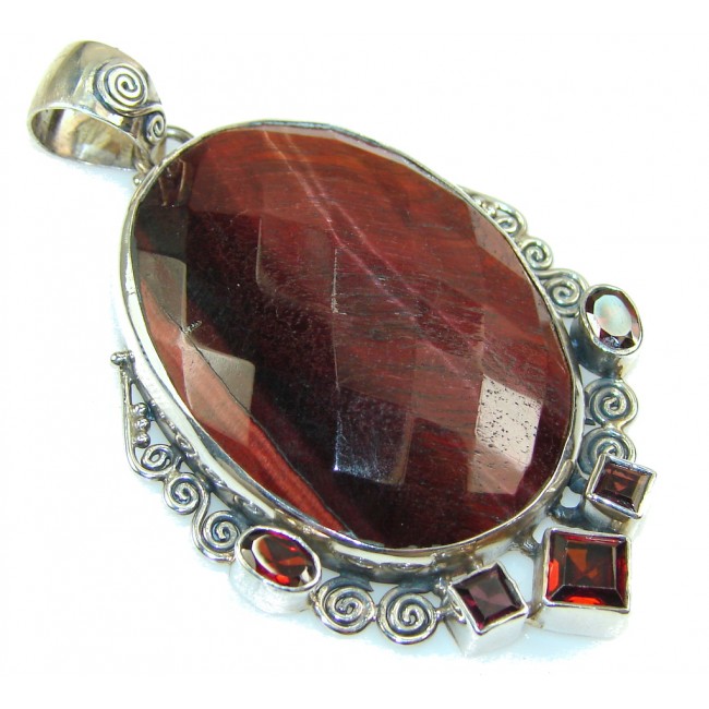 Excellent Red Tigers Eye Sterling Silver Pendant