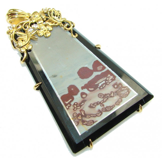 Awesome Design Silver Leaf Jasper & Onyx 18ct. Gold Plated Sterling Silver Pendant