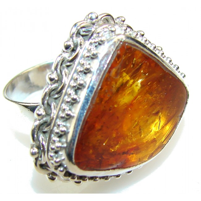 Natural Polish Amber Sterling Silver Ring s. 9