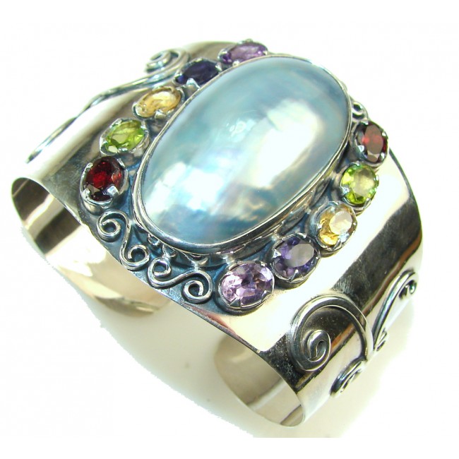 Amazing Design!! Light Blue Shell Sterling Silver Bracelet / Cuff