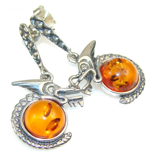 Stylish Brown Polish Amber Sterling Silver earrings