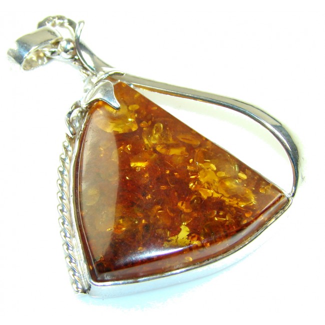 Gorgeous Brown Polish Amber Sterling Silver Pendant