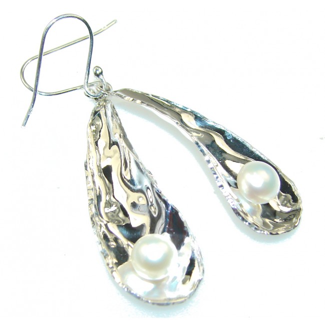 Awesome White Fresh Water Pearl Sterling Silver Earrings