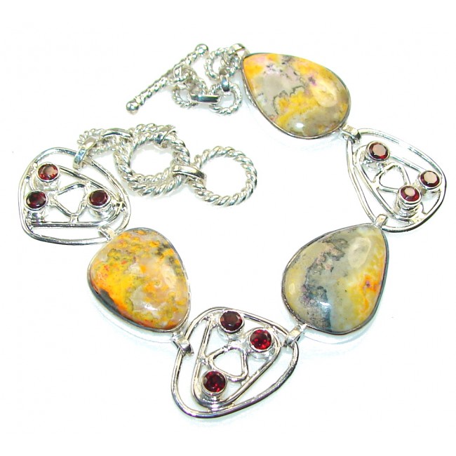 Excellent Yellow Bumble Bee Jasper Sterling Silver Bracelet