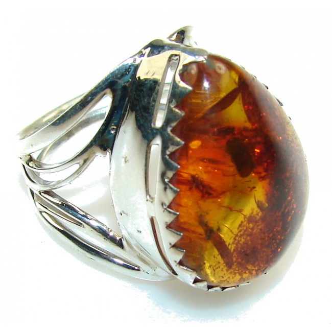 Natural Brown Amber Sterling Silver Ring s. 9