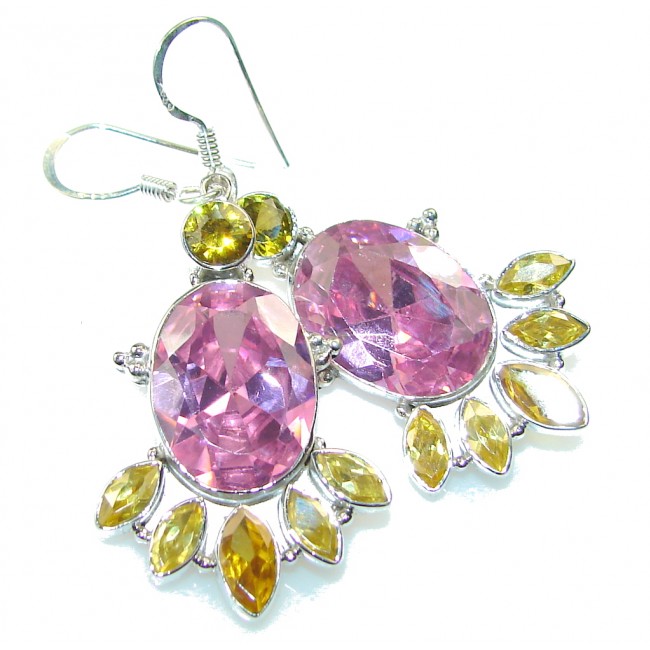 Princess Design!! Pink Quartz Sterling Silver earrings