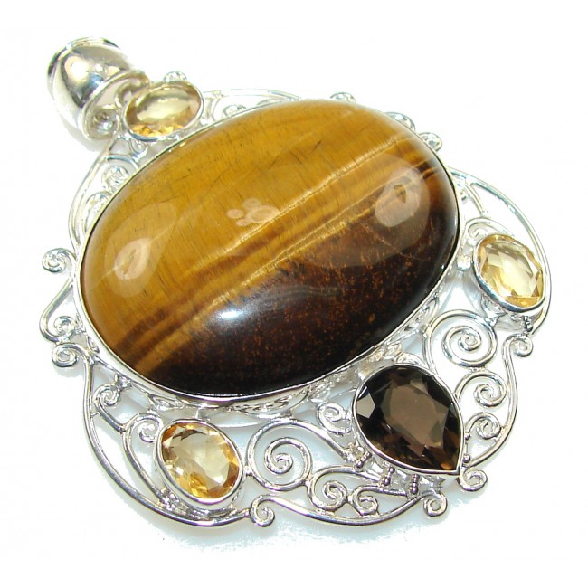Natural Beauty!! Tigers Eye Sterling Silver Pendant