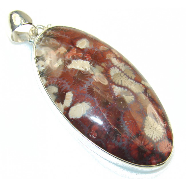 New Brown Fossilized Coral Sterling Silver pendant