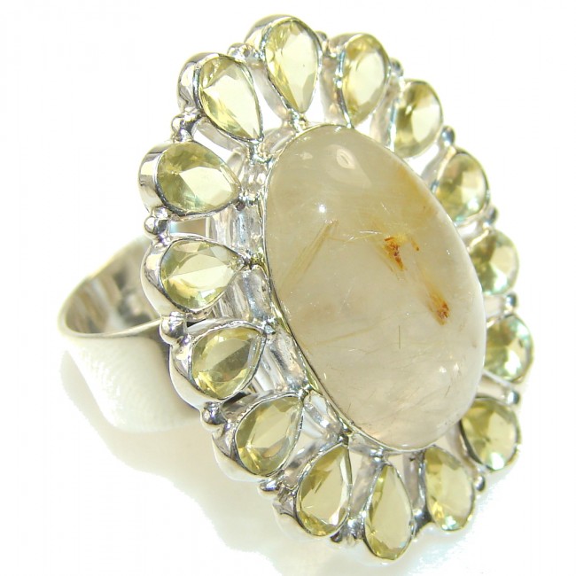 Amazing Golden Rutilated Quartz Sterling Silver Ring s. 10